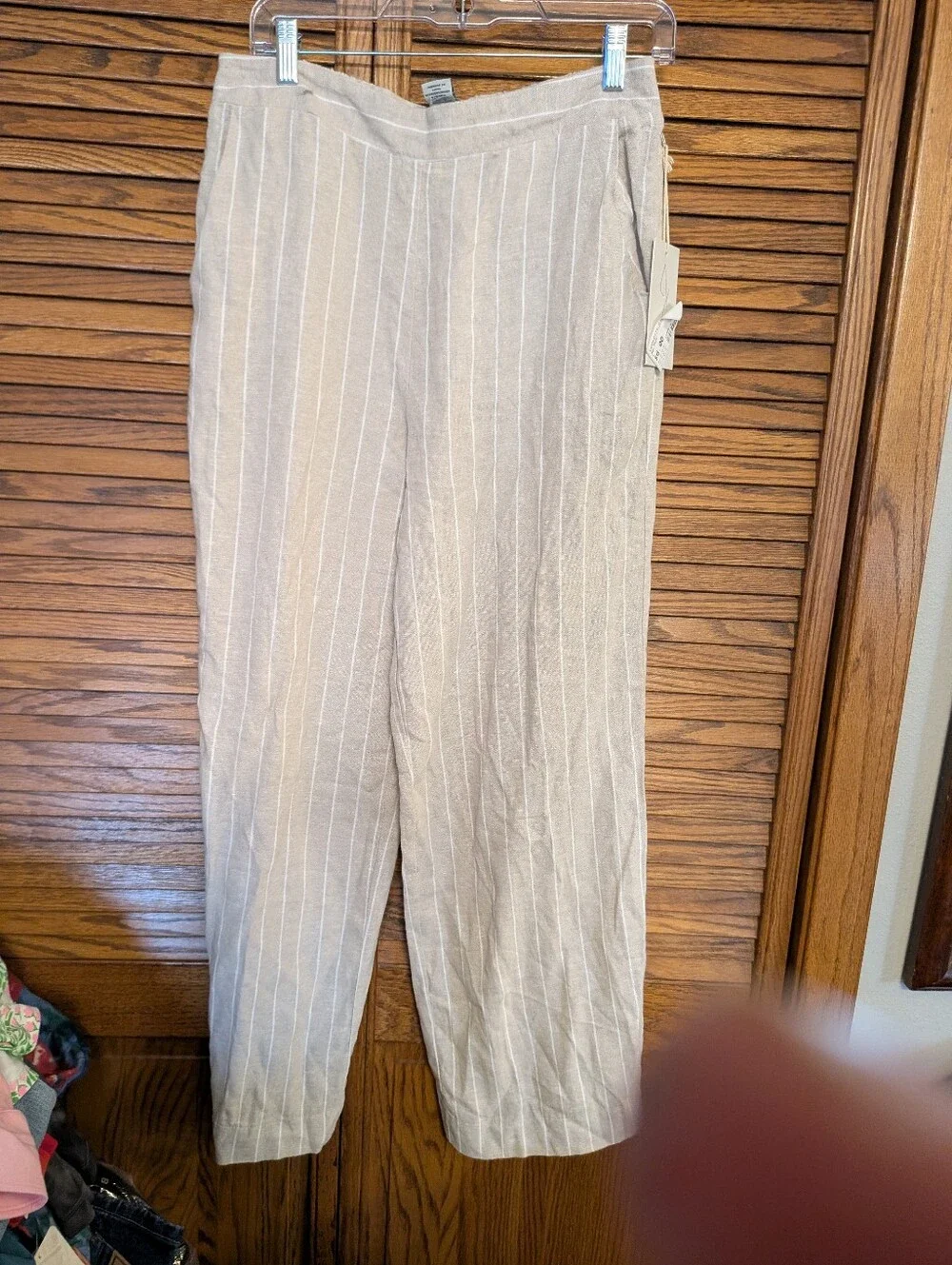 Joie NWT Women's Linen Blend Pants Tan With White Stripes Size Medium